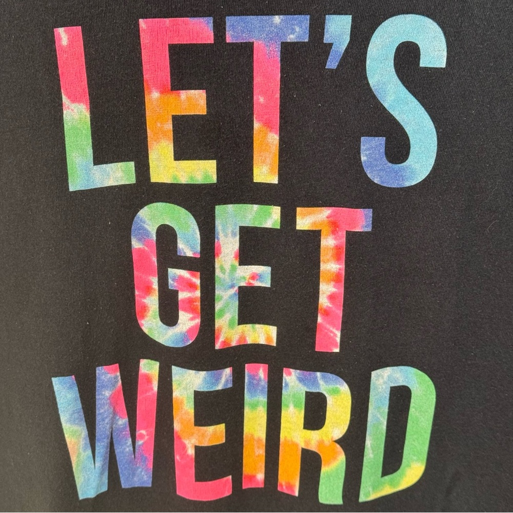 DELTA Unisex “Let’s Get Weird” Graphic Tee Black with Colorful Tie Dye Lettering - Picture 4 of 14